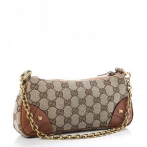 GUCCI Monogram Horsebit Nail Chain Pochette Orange